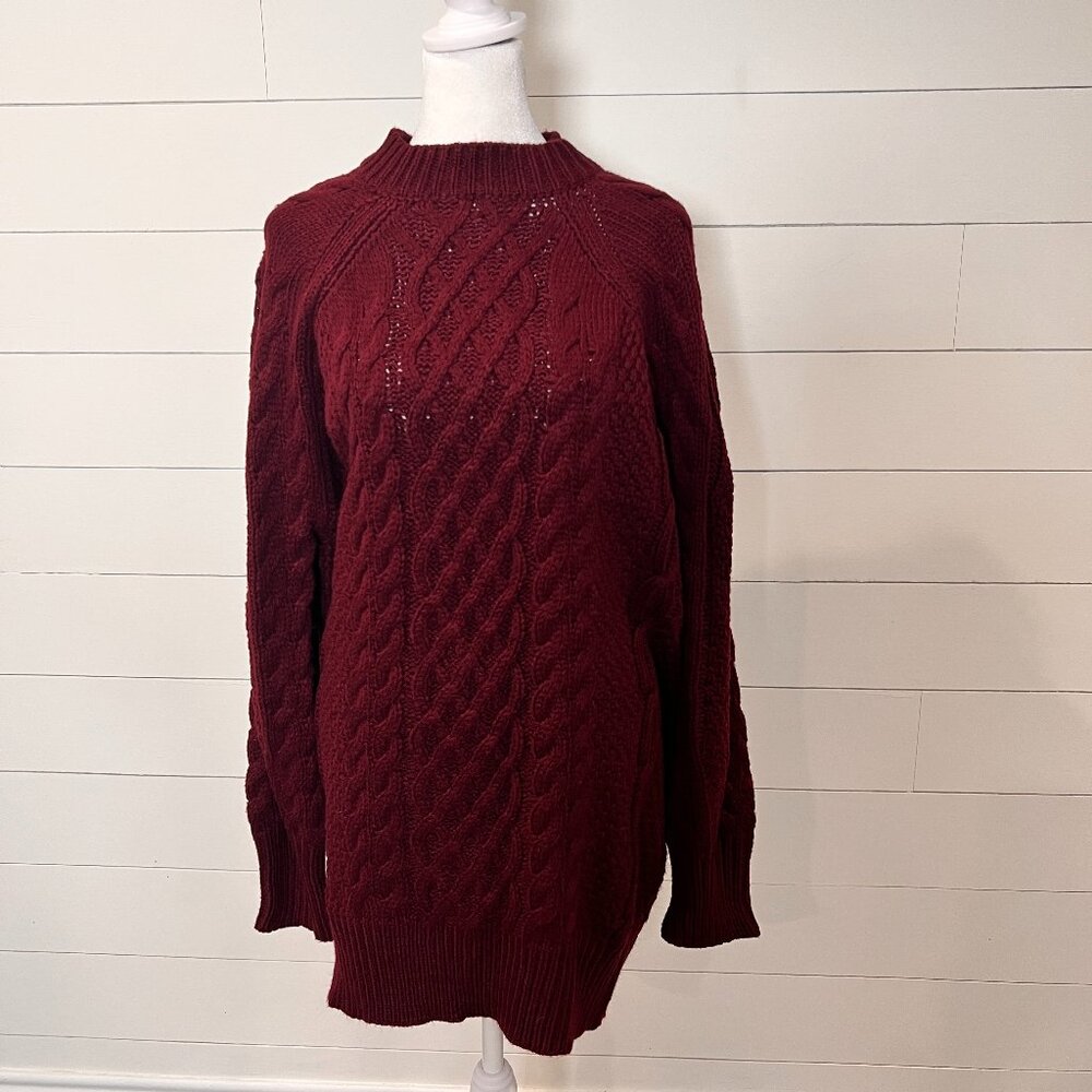 Anrabess Oversized Cable Knit Maroon Sweater Size M